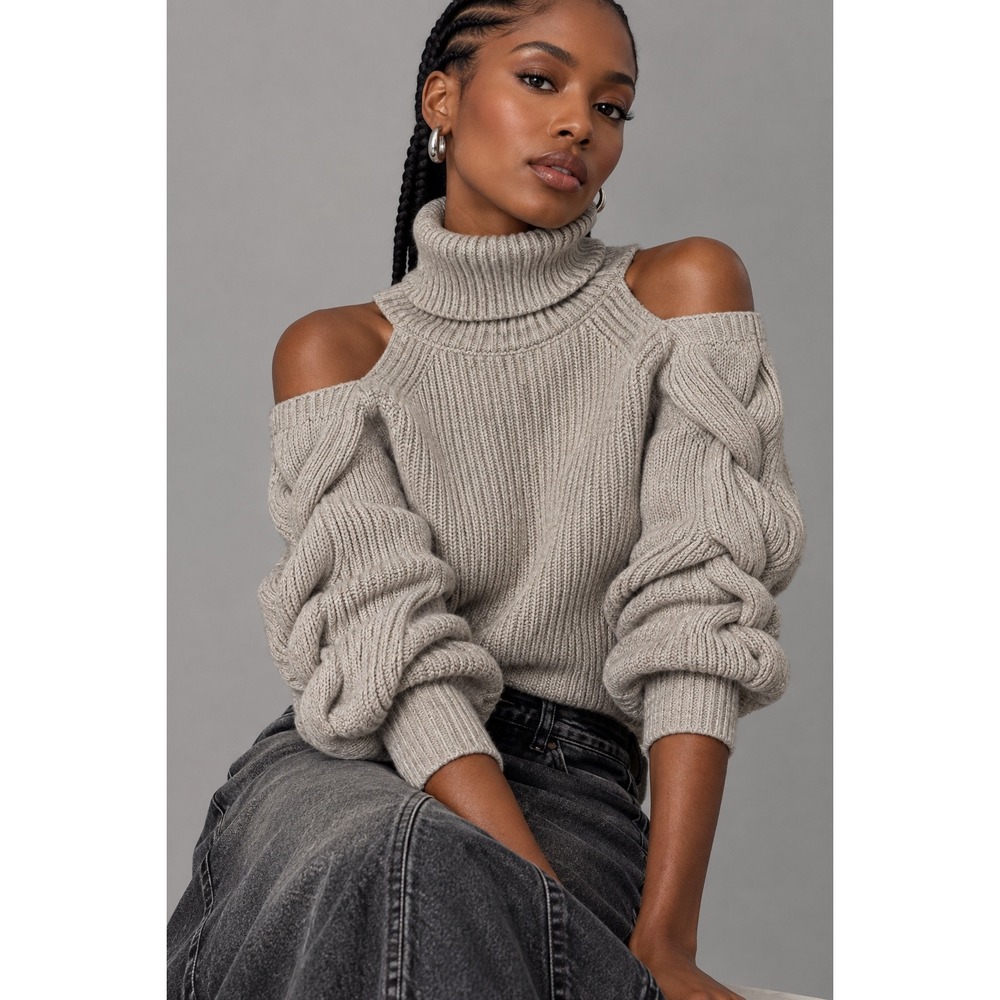 ASTR The Label Cold Shoulder Turtleneck Sweater Heather Grey Size XS NWOT